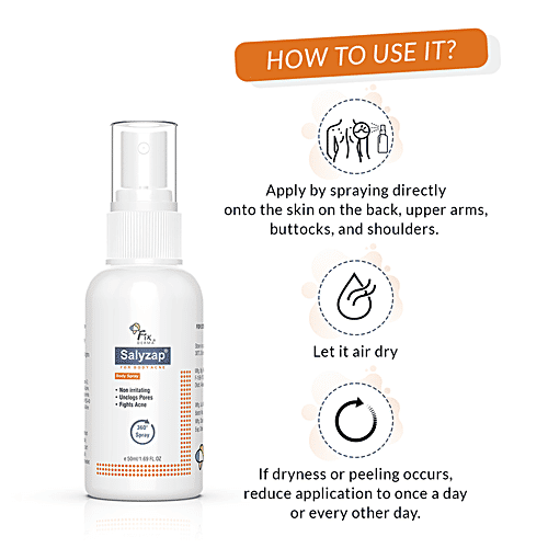 Fixderma Salyzap Body Acne Spray - Non-Irritating, Unclogs Pores, Fights Acne, Paraben Free, 50 ml