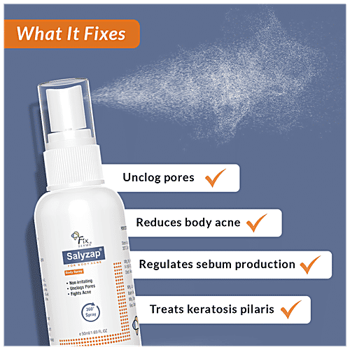 Fixderma Salyzap Body Acne Spray - Non-Irritating, Unclogs Pores, Fights Acne, Paraben Free, 50 ml