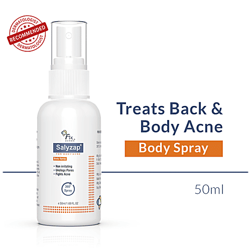 Fixderma Salyzap Body Acne Spray - Non-Irritating, Unclogs Pores, Fights Acne, Paraben Free, 50 ml