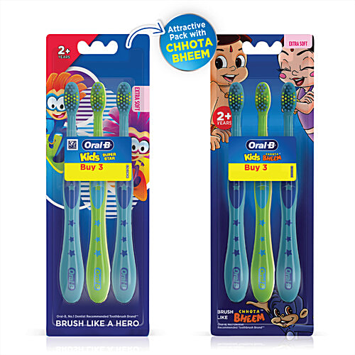 Oral-B Kids Toothbrush With Mickey Characters - Soft Bristles, Easy To Handle, 2+ Years, 3 pcs  