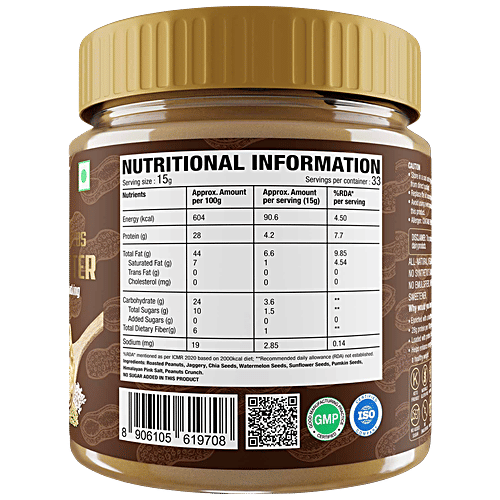 WOW Life Science  Crunchy Super Seeds Peanut Butter - Natural, Rich In Protein, No Added Sugar, 500 g  