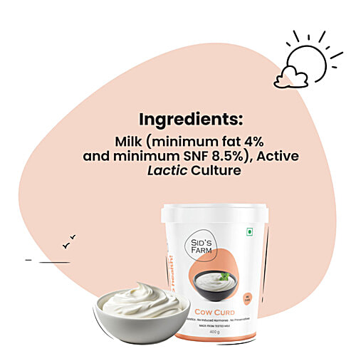 Sids Farm Cow Curd - Pure, No Hormones, Rich In Calcium & Protein, 400 g Cup 