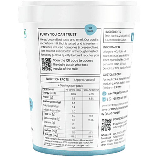 Sids Farm Buffalo Curd - Pure, No Hormones, Rich In Calcium & Protein, 400 g