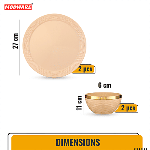 Buy Modware Plastic Round Plate & Bowl Set Gold Online at Best Price