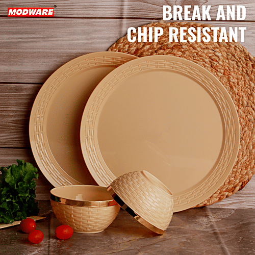 Buy Modware Plastic Round Plate & Bowl Set Gold Online at Best Price