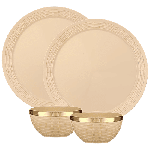 Buy Modware Plastic Round Plate & Bowl Set Gold Online at Best Price