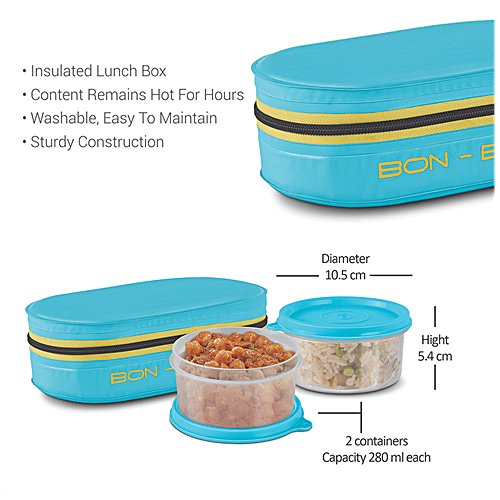 Milton New Bon Bon Lunch Box With 2 Leak-Proof Containers - Cyan, 280 ml (Set of 2) 