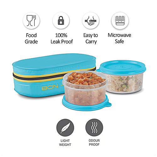 Milton New Bon Bon Lunch Box With 2 Leak-Proof Containers - Cyan, 280 ml (Set of 2) 
