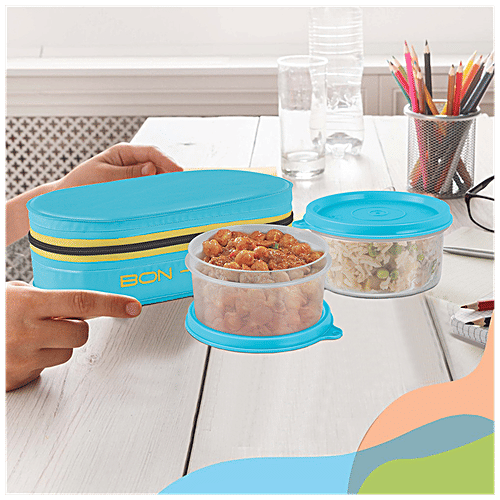 Milton New Bon Bon Lunch Box With 2 Leak-Proof Containers - Cyan, 280 ml (Set of 2) 
