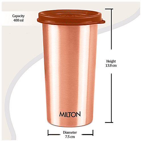 Milton Copper Drinking Water Tumbler With Lid - 99.9% Pure Copper, Increases Immunity, 480 ml (1 pc)