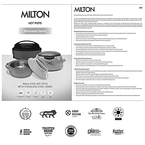 Milton Ernesto Inner Stainless Steel Jr. Casserole - Microwave Safe, BPA Free, Grey, 3 pcs