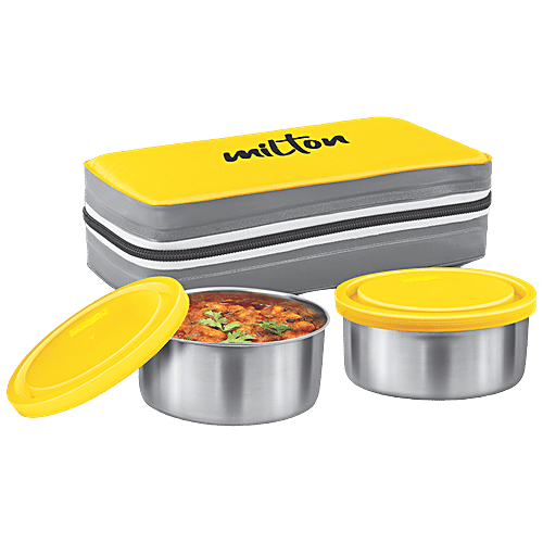 Milton Lunch Box - New Mini Insulated Tiffin With 2 Containers, Yellow, 280 ml (Set of 2) 