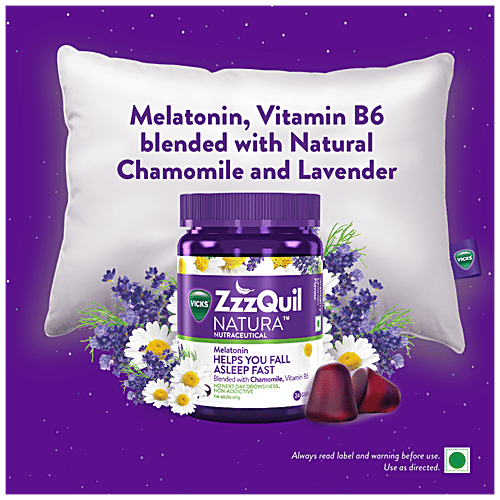 Vicks ZzzQuil Natura Non Addictive Sleep Aid Gummy - Melatonin Helps You Fall Asleep Fast, 24 pcs  