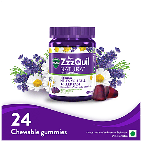 Vicks ZzzQuil Natura Non Addictive Sleep Aid Gummy - Melatonin Helps You Fall Asleep Fast, 24 pcs  