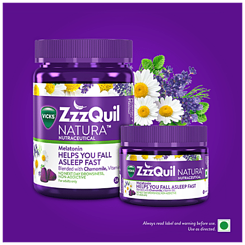 Vicks ZzzQuil Natura Non Addictive Sleep Aid Gummy - Melatonin Helps You Fall Asleep Fast, 24 pcs  