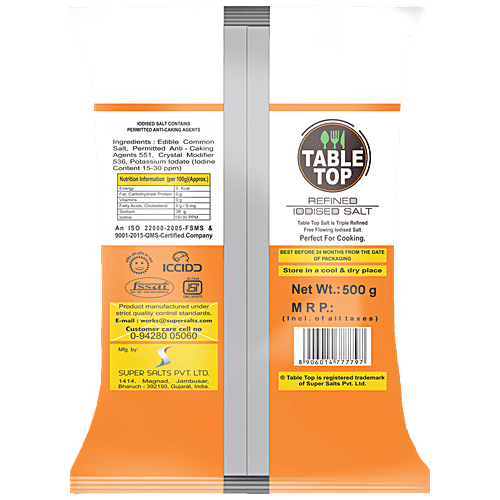 TABLE TOP Refined Iodised Salt - Rich In Iron, 500 g  