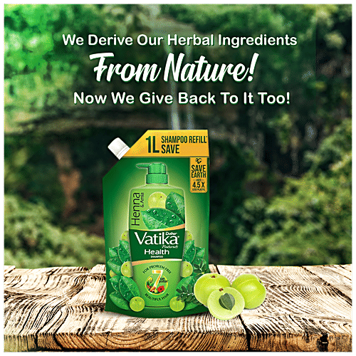 Dabur Vatika Health Shampoo Refill Pouch, With 7 natural ingredients, Controls Frizz, 1 L Pouch 