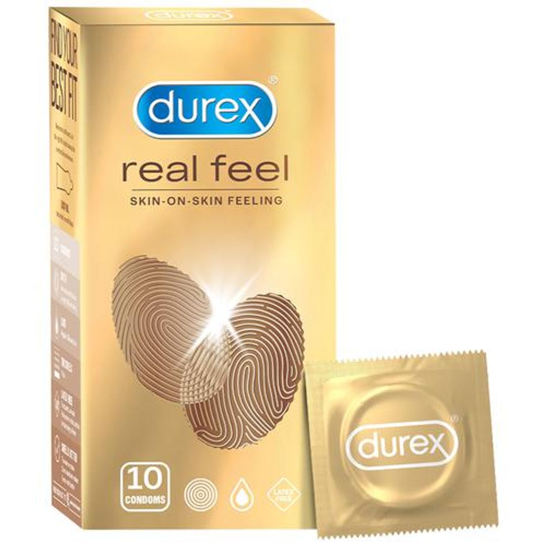 Durex Real Feel Condoms for Men - 10 Count| For Real Skin on Skin Feeling| Latex Free| Suitable for use with Lubes, 10 pcs 