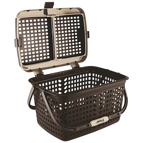 Flair Plastics Dual Carrying Basket - 3 Way Opening, Multipurpose, Durable, Brown, 1 pc