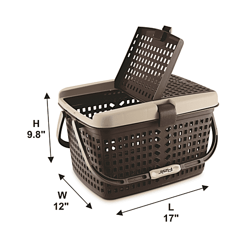 Flair Plastics Dual Carrying Basket - 3 Way Opening, Multipurpose, Durable, Brown, 1 pc