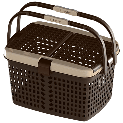 Flair Plastics Dual Carrying Basket - 3 Way Opening, Multipurpose, Durable, Brown, 1 pc
