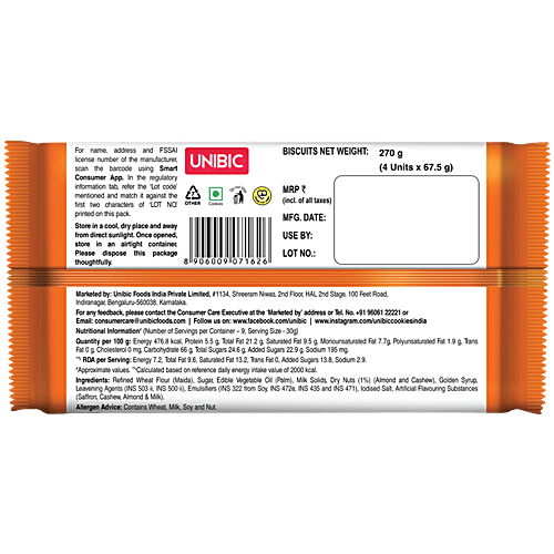 Unibic Cashew Badam Cookies, 270 g (4 x 67.5 g)