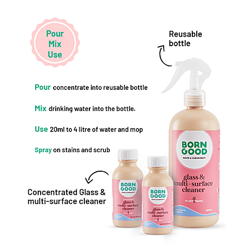 Born Good Concentrated Glass & Multi-Surface Cleaner - Non-Toxic, Instant Sparkling Results, 50 ml (Set of 2) 