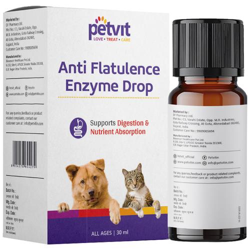 Buy Petvit Anti Flatulence Enzyme Drops - Supports Digestion, For Dogs,  Cats & Birds, All Ages Online at Best Price of Rs 350 - bigbasket
