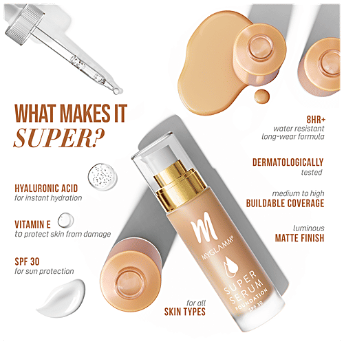 MyGlamm Super Serum Foundation - SPF 30, Matte Finish, For All Skin Types, 33 g 102N Lightful 