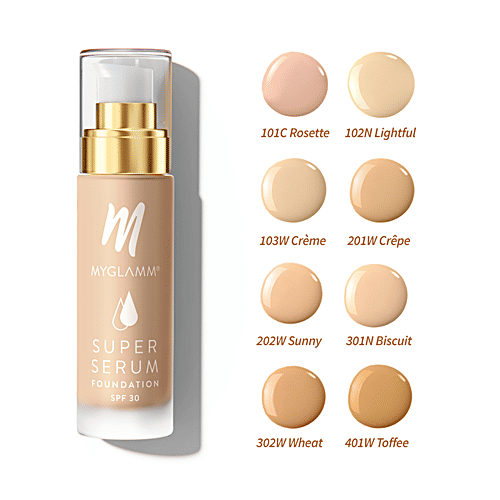 MyGlamm Super Serum Foundation - SPF 30, Matte Finish, For All Skin Types, 33 g 102N Lightful 