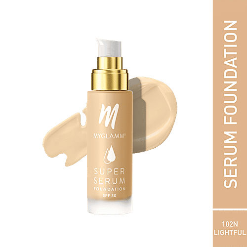MyGlamm Super Serum Foundation - SPF 30, Matte Finish, For All Skin Types, 33 g 102N Lightful 