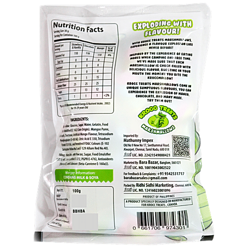 Krocc Treats Mango Marshmallows - Perfect Sweet Treat, Soft, Fluffy, 100 g  