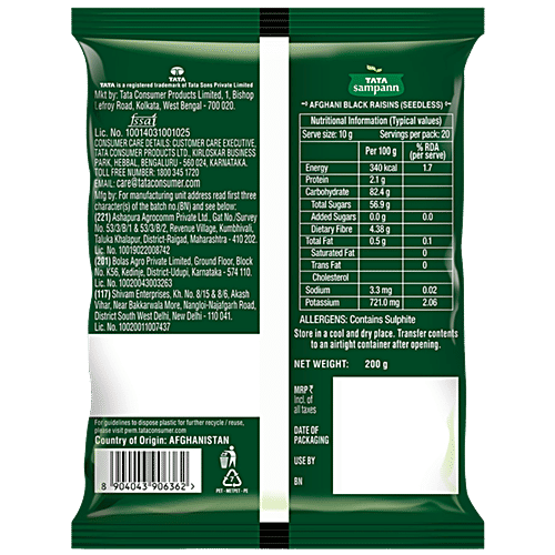 Tata Sampann Afghani Black Raisins/Kali Kishmish - Seedless, 200 g  Deluxe Size, Potassium & Dietary Fibre, Flavourful & Delicious