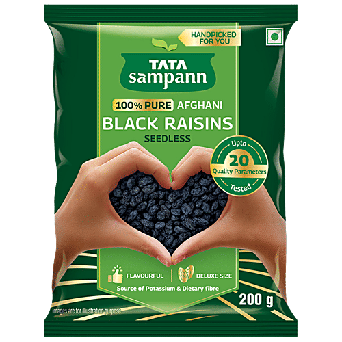 Tata Sampann Afghani Black Raisins/Kali Kishmish - Seedless, 200 g  Deluxe Size, Potassium & Dietary Fibre, Flavourful & Delicious