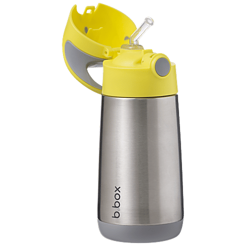Bbox Insulated Straw Sipper Drink Water Bottle - Lemon Sherbet Yellow & Grey, 350 ml  