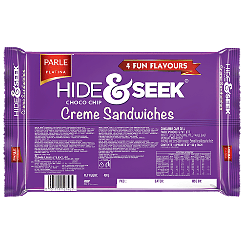 Parle Platina Hide & Seek Choco Chip Creme Sandwiches - Assorted Flavours, 400 g  