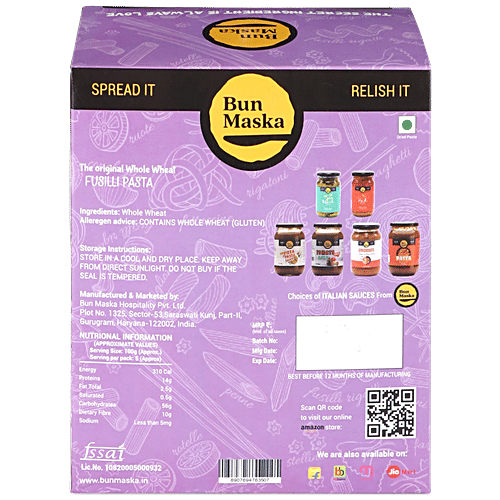 Buy Bun Maska Durum Wheat Whole Wheat Fusilli Pasta Low In Calories