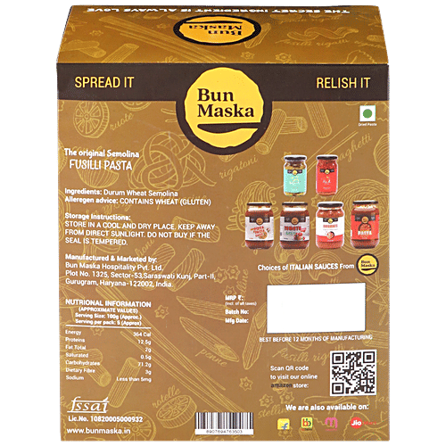 Bun Maska Durum Wheat Semolina Fusilli Pasta - Low In Calories, 500 g  