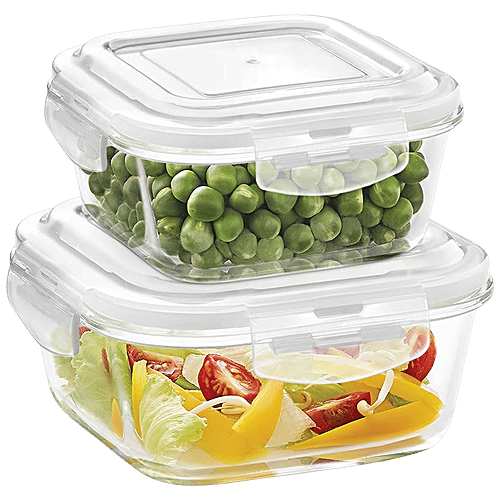 Buy Borosil KlipNStore Glass Storage Containers With Airtight Lids Microwave Safe, Clear