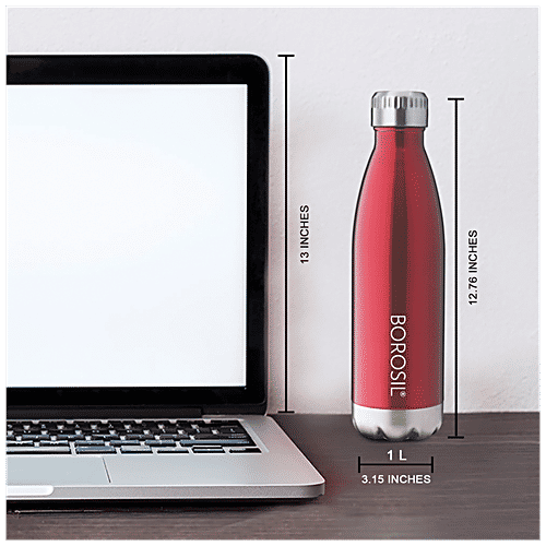 Borosil Flask - Stainless Steel, Vacuum Insulated, Red, Hydra Bolt, 1 L (1 pc) 