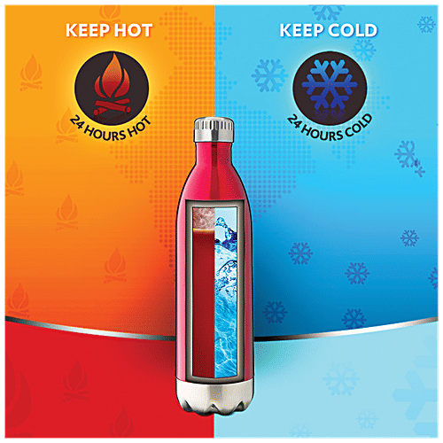 Borosil Flask - Stainless Steel, Vacuum Insulated, Red, Hydra Bolt, 1 L (1 pc) 