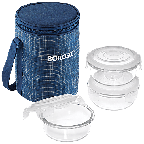 Buy Borosil Indigo Glass Lunch/Tiffin Box Round, Microwave Safe, Leak Proof, Transparent