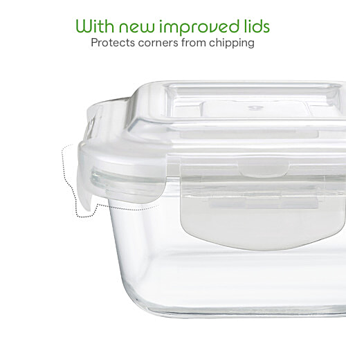 Borosil Indigo Daisy Glass Lunch/Tiffin Box - Round & Square, Microwave Safe, Transparent, 4 pcs  