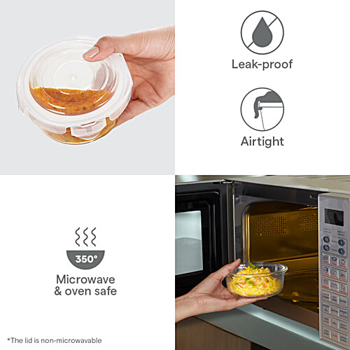 Borosil Indigo Daisy Glass Lunch/Tiffin Box - Round & Square, Microwave Safe, Transparent, 4 pcs  