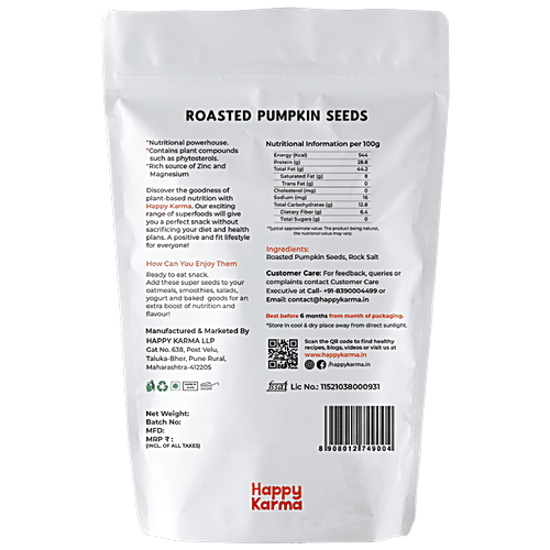 Buy Happy Karma Roasted Pumpkin Seeds Rich In Omega 3, Zinc