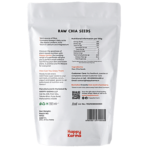 Buy Happy Karma Raw Chia Seeds Rich In Omega 3, Calcium & Magnesium