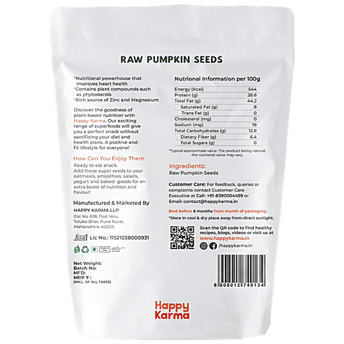 Buy Happy Karma Raw Pumpkin Seeds Rich In Omega 3, Zinc & Magnesium