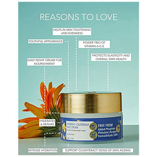 Fabessentials Vitamin E Calendula Face Cream - Nutrient-Charged Night Cream, For All Skin Types, 100 g  