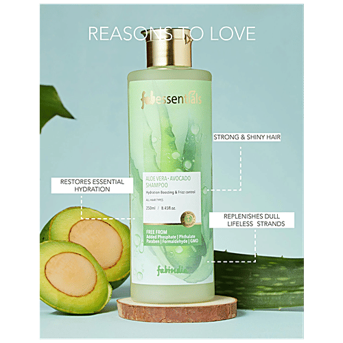 Fabessentials Aloe Vera Avocado Shampoo - Boosts Hydration, Frizz Control, For All Hair Types, 250 ml  
