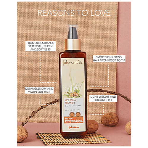 Fabessentials Moroccan Argan Oil - Body, Hair & Skin Vitaliser, Paraben Free, 200 ml